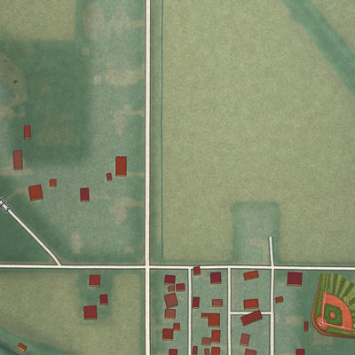 Second close-up of the map of Malinta, Ohio print showing more streets and buildings