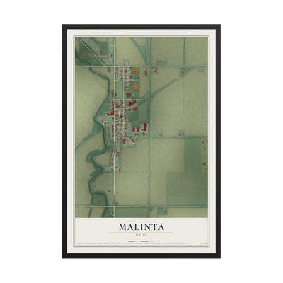 Map of Malinta, Ohio, 12 x 18 inch print in a black wood frame