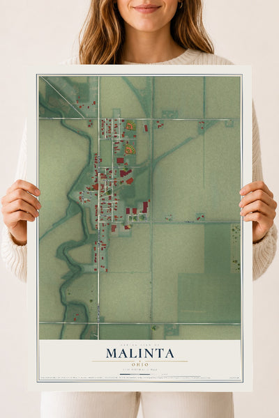 Map of Malinta, Ohio, 18 x 24 inch unframed archival matte print