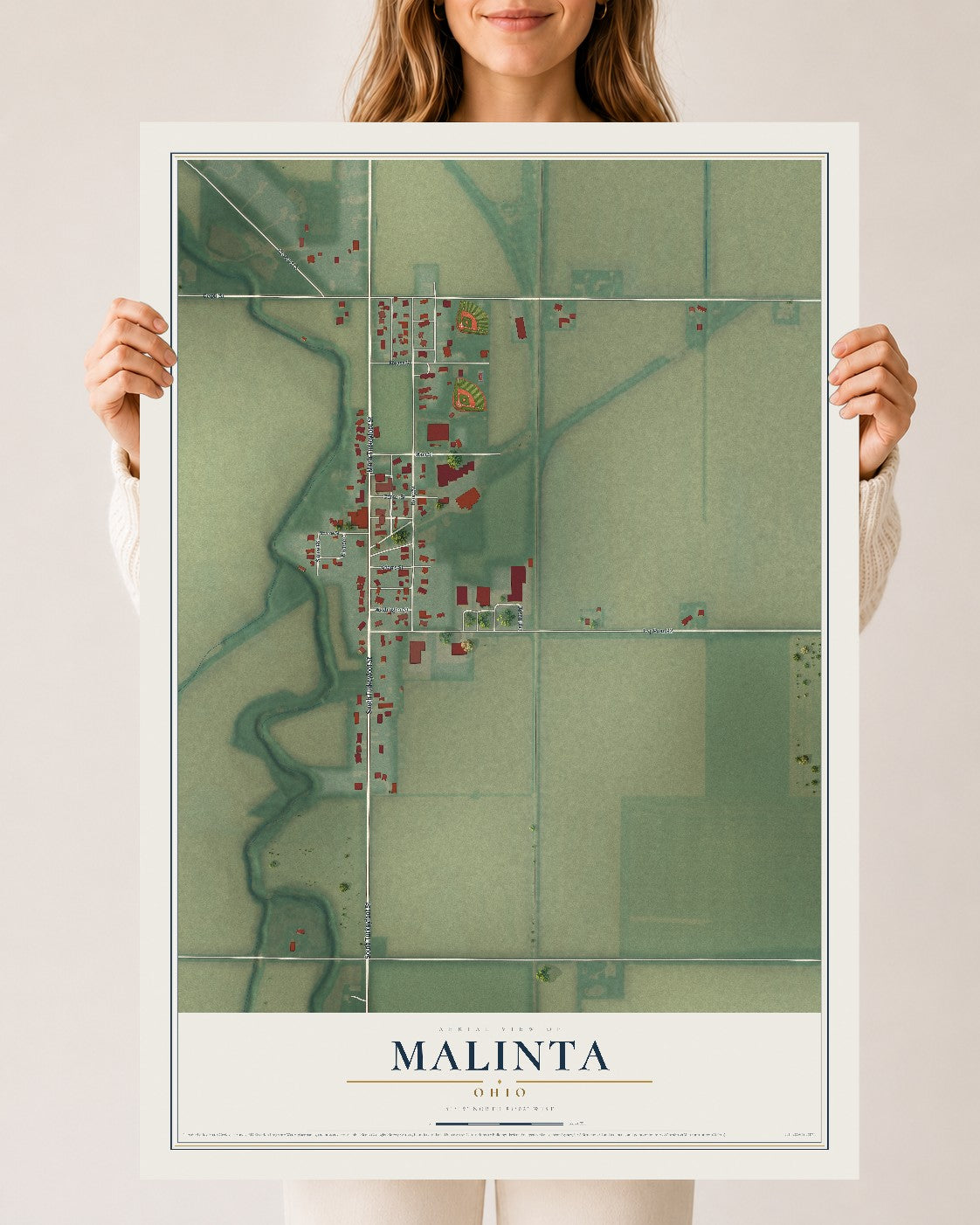 Map of Malinta, Ohio, 24 x 36 inch unframed archival matte print