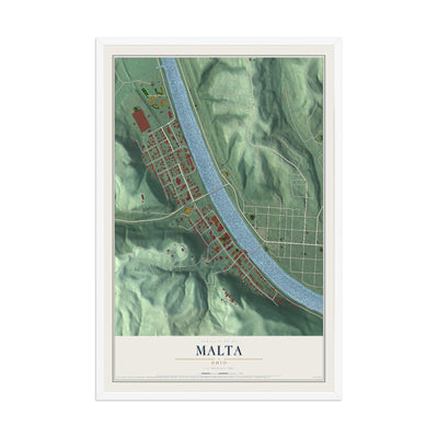 Map of Malta, Ohio, 12 x 18 inch print in a white wood frame