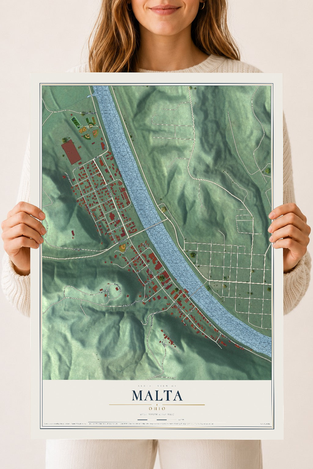 Map of Malta, Ohio, 18 x 24 inch unframed archival matte print
