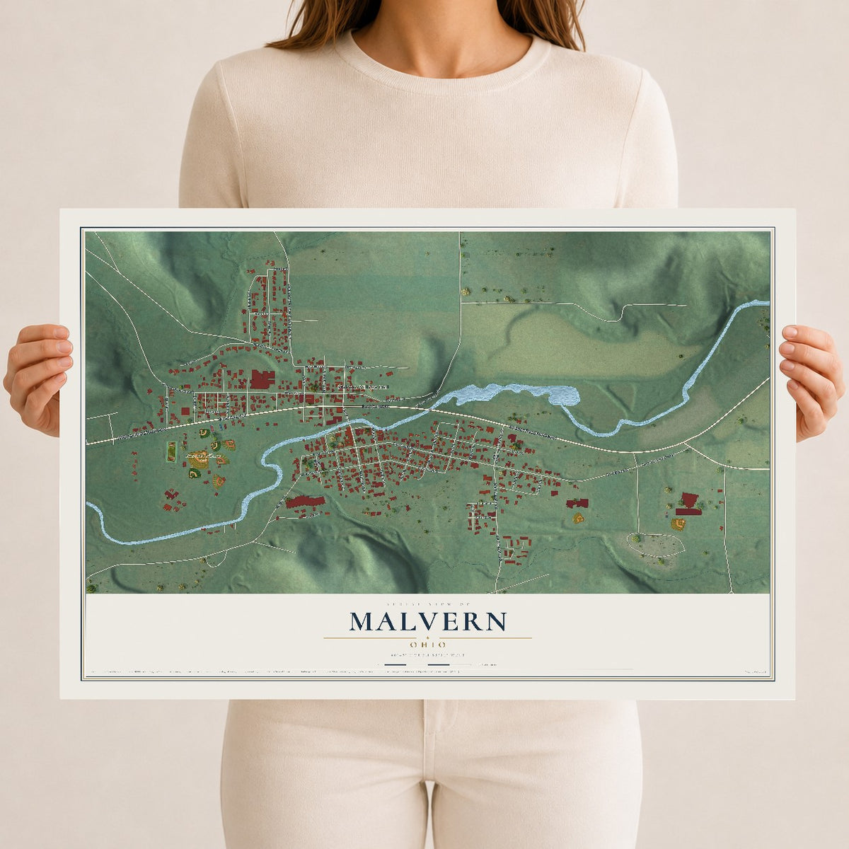 Map of Malvern, Ohio, 12 x 18 inch unframed archival matte print
