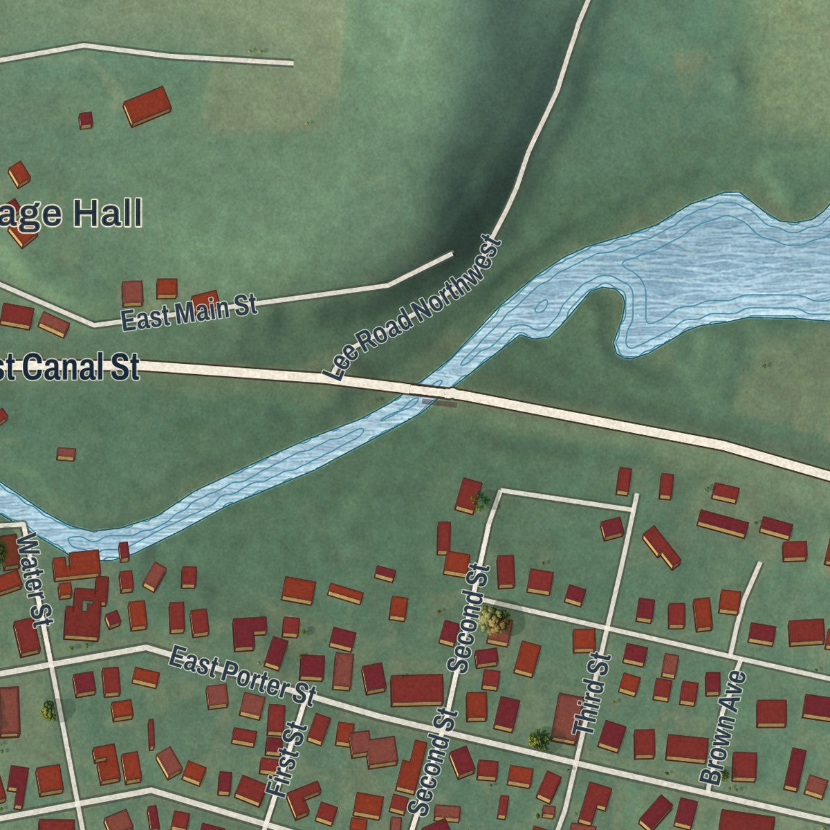 Second close-up of the map of Malvern, Ohio print showing more streets and buildings