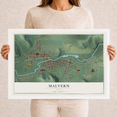 Map of Malvern, Ohio, 12 x 18 inch print in a white wood frame