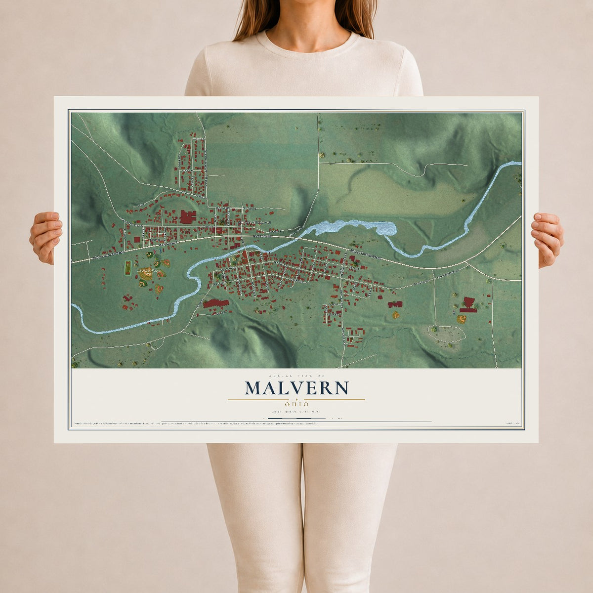 Map of Malvern, Ohio, 24 x 36 inch unframed archival matte print