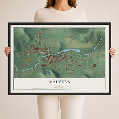 Map of Malvern, Ohio, 24 x 36 inch print in a black wood frame