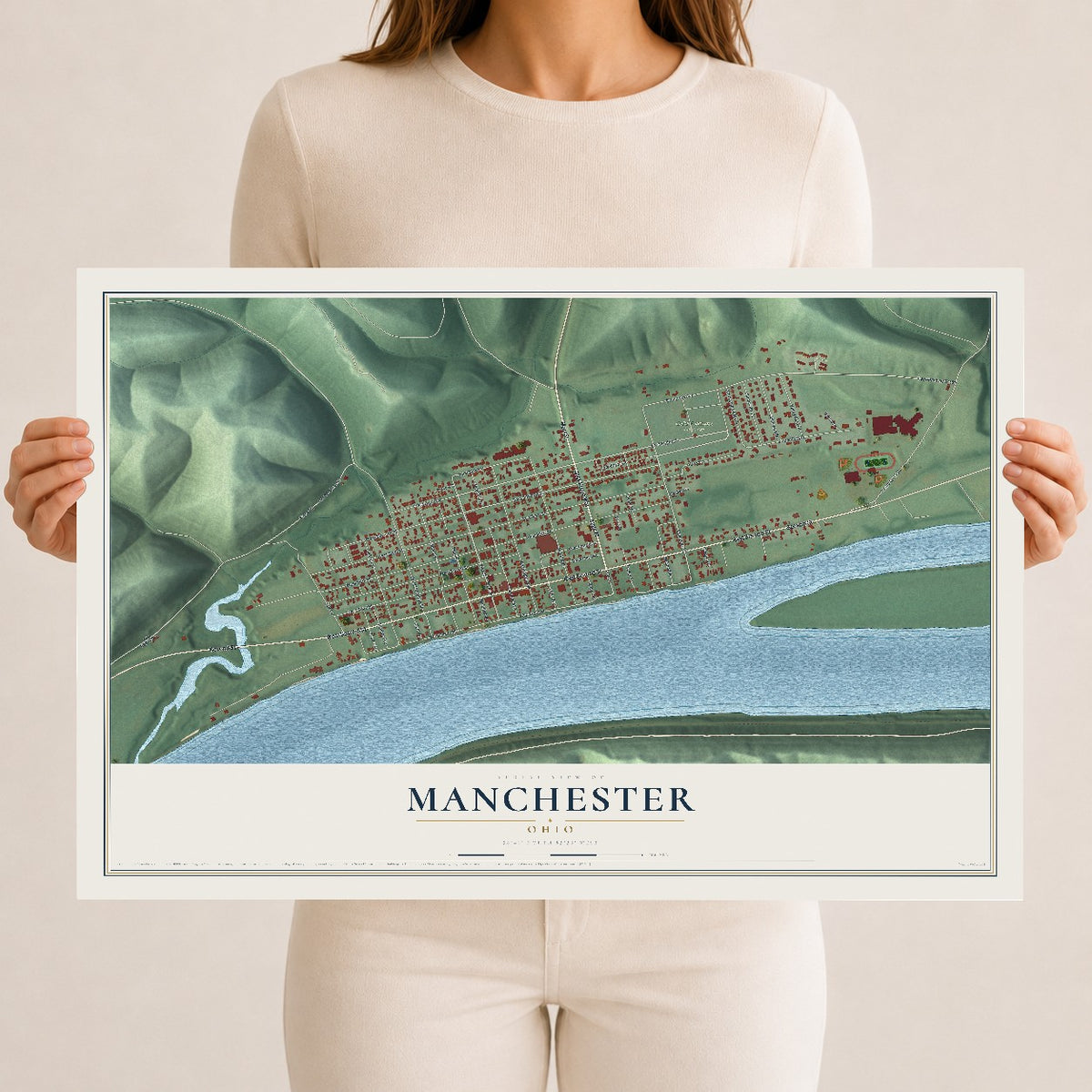 Map of Manchester, Ohio, 12 x 18 inch unframed archival matte print