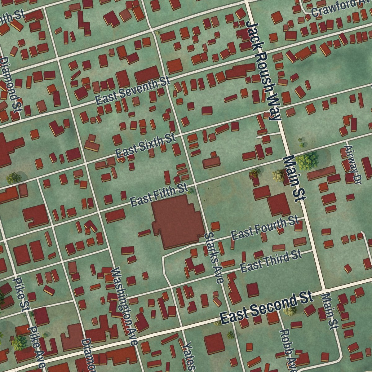 Close-up of the map of Manchester, Ohio print showing street and building detail