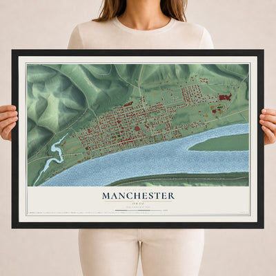 Map of Manchester, Ohio, 18 x 24 inch print in a black wood frame