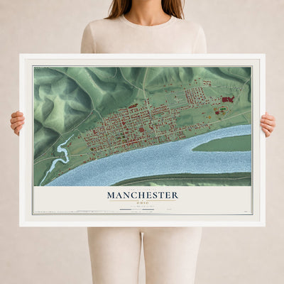 Map of Manchester, Ohio, 24 x 36 inch print in a white wood frame