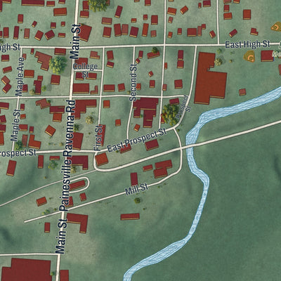 Close-up of the map of Mantua, Ohio print showing street and building detail