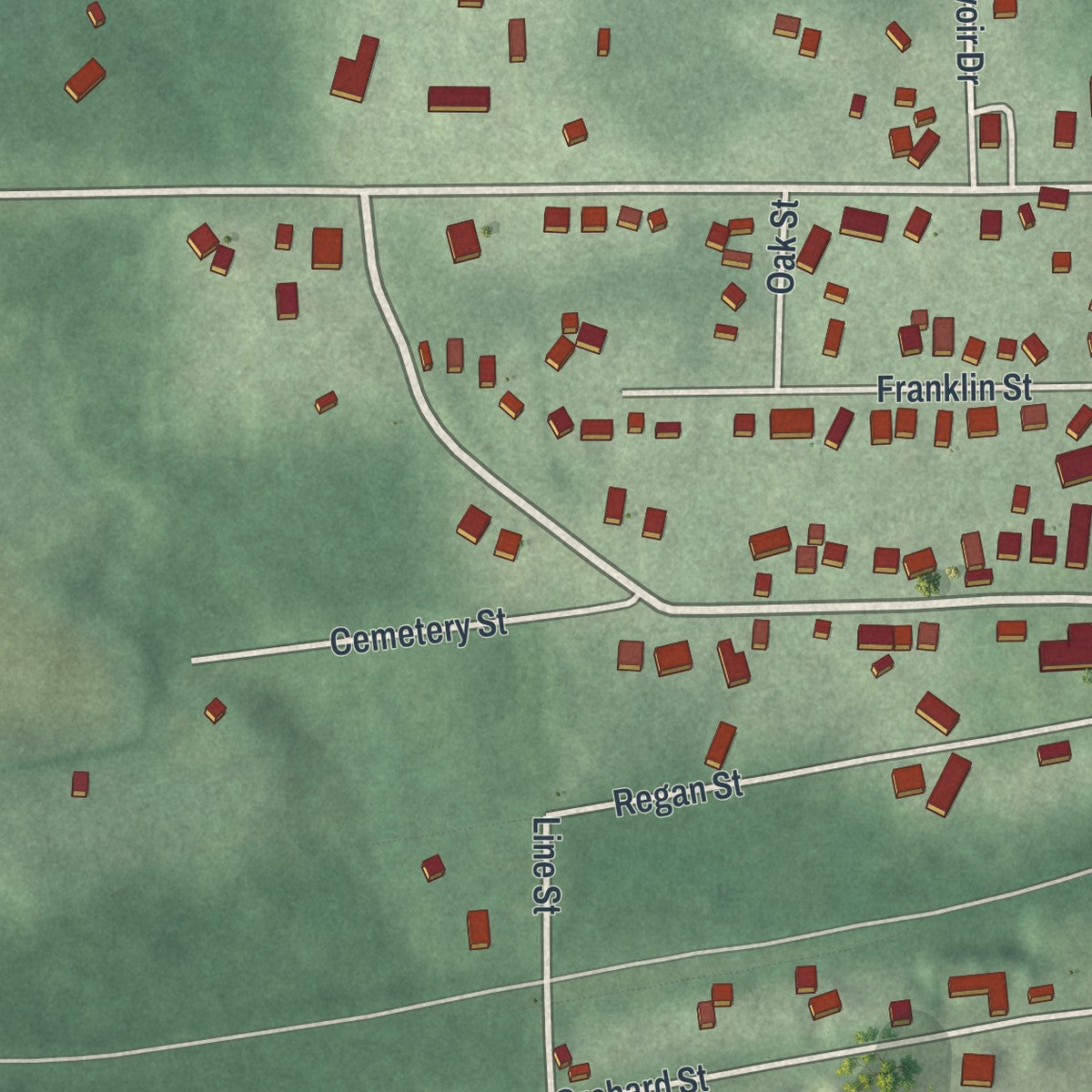 Second close-up of the map of Mantua, Ohio print showing more streets and buildings
