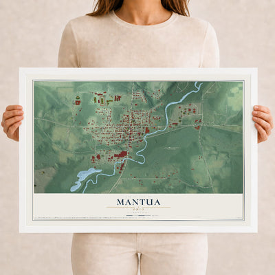 Map of Mantua, Ohio, 12 x 18 inch print in a white wood frame
