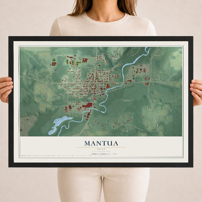 Map of Mantua, Ohio, 18 x 24 inch print in a black wood frame