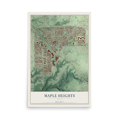 Map of Maple Heights, Ohio, 12 x 18 inch unframed archival matte print