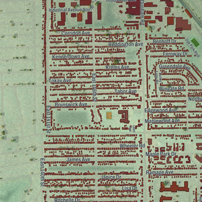 Second close-up of the map of Maple Heights, Ohio print showing more streets and buildings