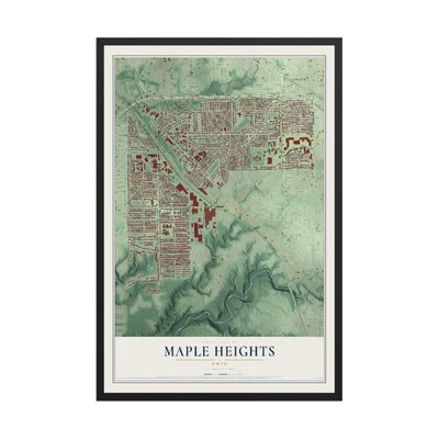 Map of Maple Heights, Ohio, 12 x 18 inch print in a black wood frame