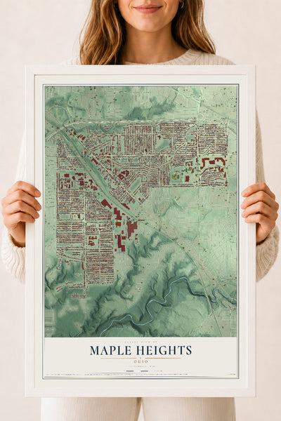 Map of Maple Heights, Ohio, 18 x 24 inch print in a white wood frame