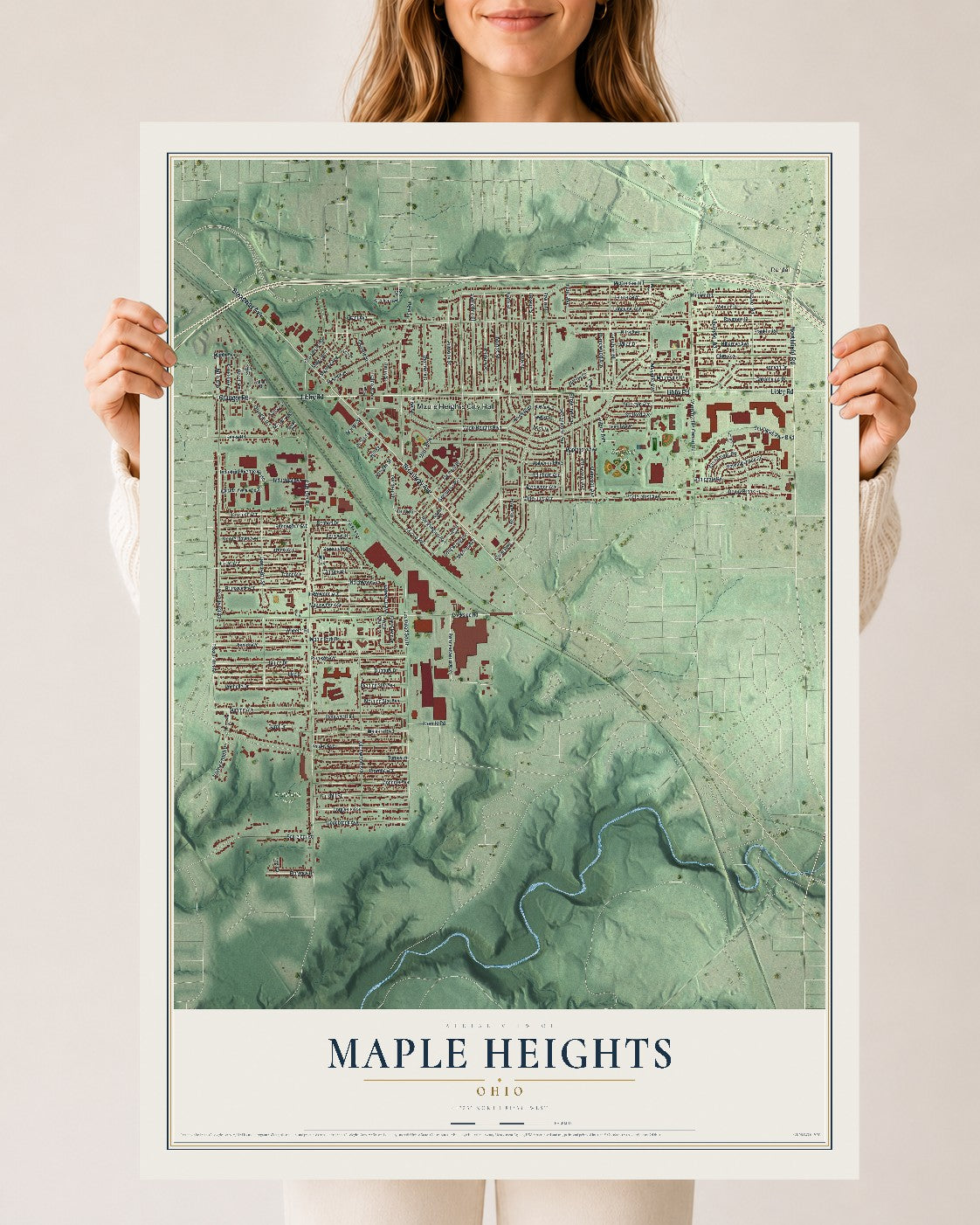 Map of Maple Heights, Ohio, 24 x 36 inch unframed archival matte print