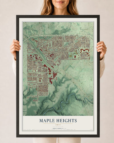 Map of Maple Heights, Ohio, 24 x 36 inch print in a black wood frame