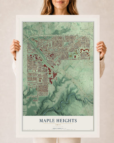 Map of Maple Heights, Ohio, 24 x 36 inch print in a white wood frame