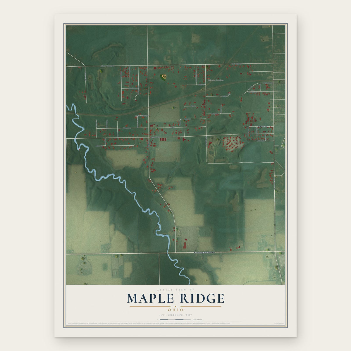 Maple Ridge, Ohio map print, the full design