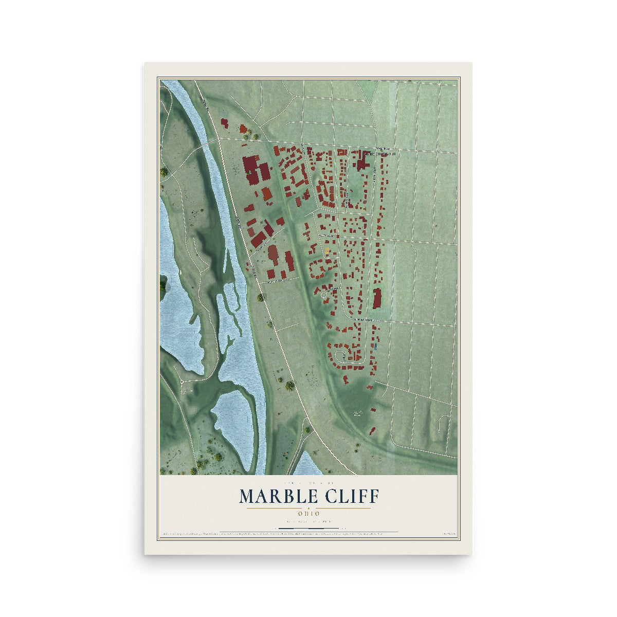 Map of Marble Cliff, Ohio, 12 x 18 inch unframed archival matte print