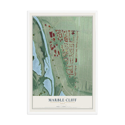 Map of Marble Cliff, Ohio, 12 x 18 inch print in a white wood frame