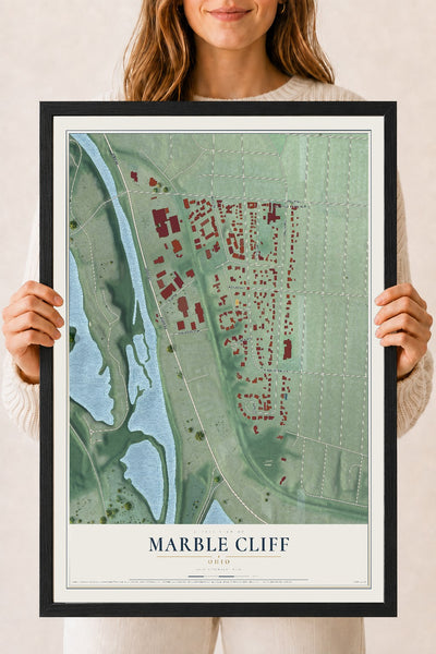 Map of Marble Cliff, Ohio, 18 x 24 inch print in a black wood frame