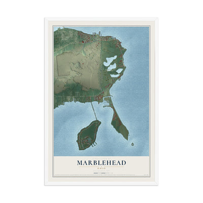 Map of Marblehead, Ohio, 12 x 18 inch print in a white wood frame