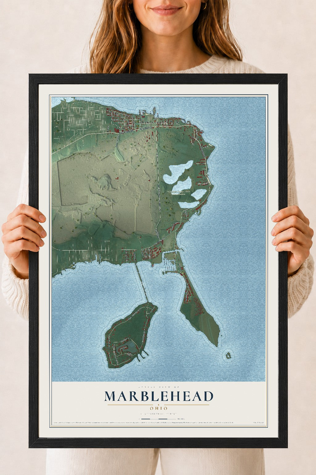 Map of Marblehead, Ohio, 18 x 24 inch print in a black wood frame