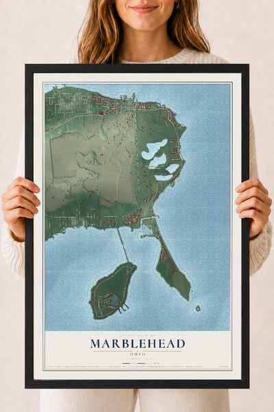 Map of Marblehead, Ohio, 18 x 24 inch print in a black wood frame
