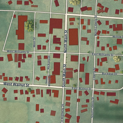 Close-up of the map of Marengo, Ohio print showing street and building detail