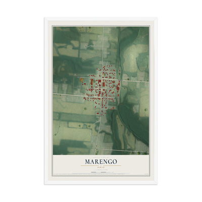 Map of Marengo, Ohio, 12 x 18 inch print in a white wood frame