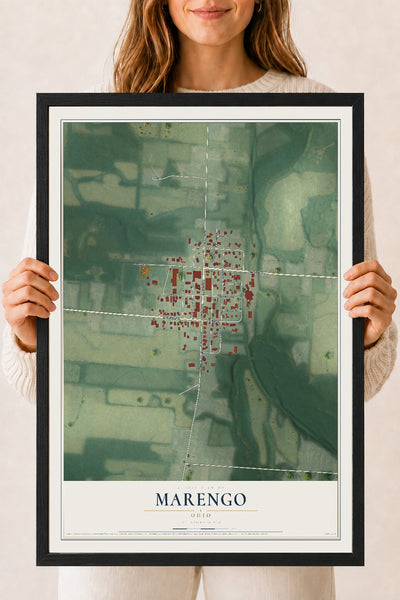 Map of Marengo, Ohio, 18 x 24 inch print in a black wood frame