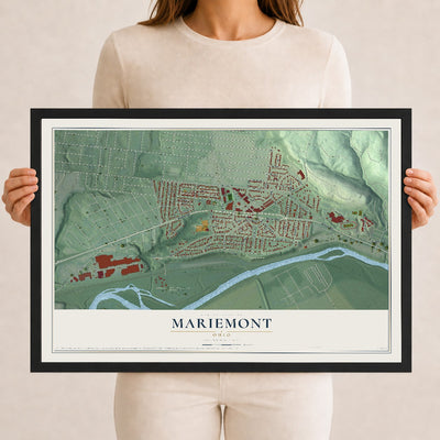Map of Mariemont, Ohio, 12 x 18 inch print in a black wood frame