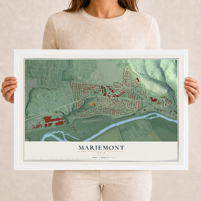 Map of Mariemont, Ohio, 12 x 18 inch print in a white wood frame
