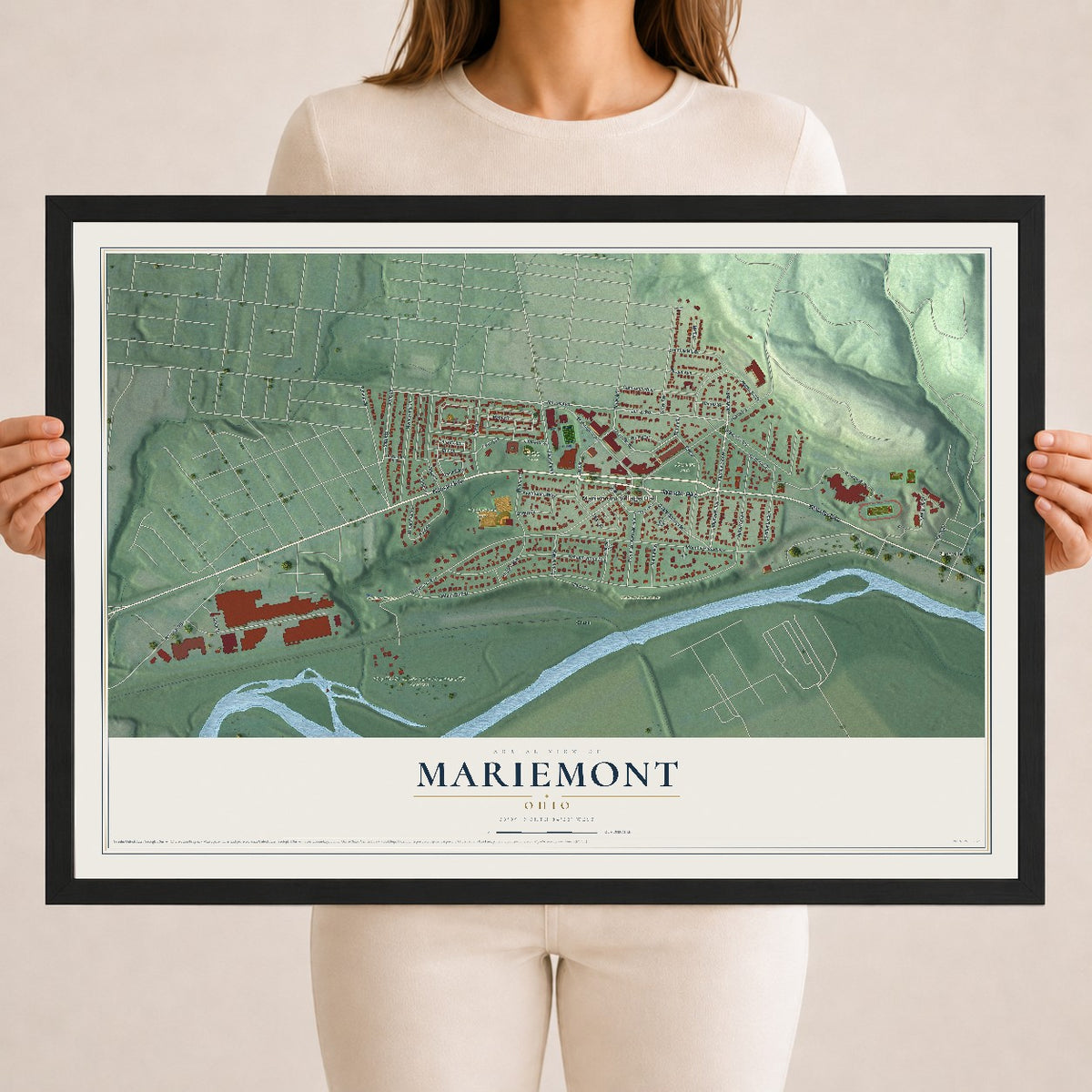 Map of Mariemont, Ohio, 18 x 24 inch print in a black wood frame