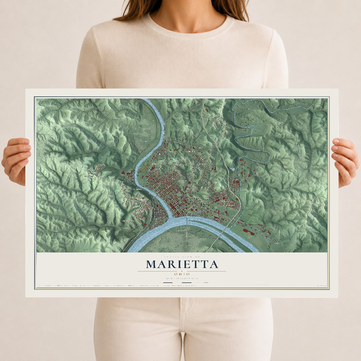 Map of Marietta, Ohio, 12 x 18 inch unframed archival matte print