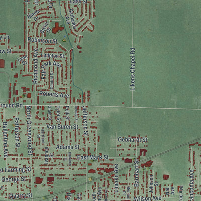 Second close-up of the map of Marion, Ohio print showing more streets and buildings