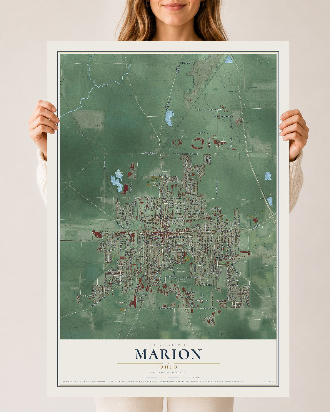 Map of Marion, Ohio, 24 x 36 inch unframed archival matte print