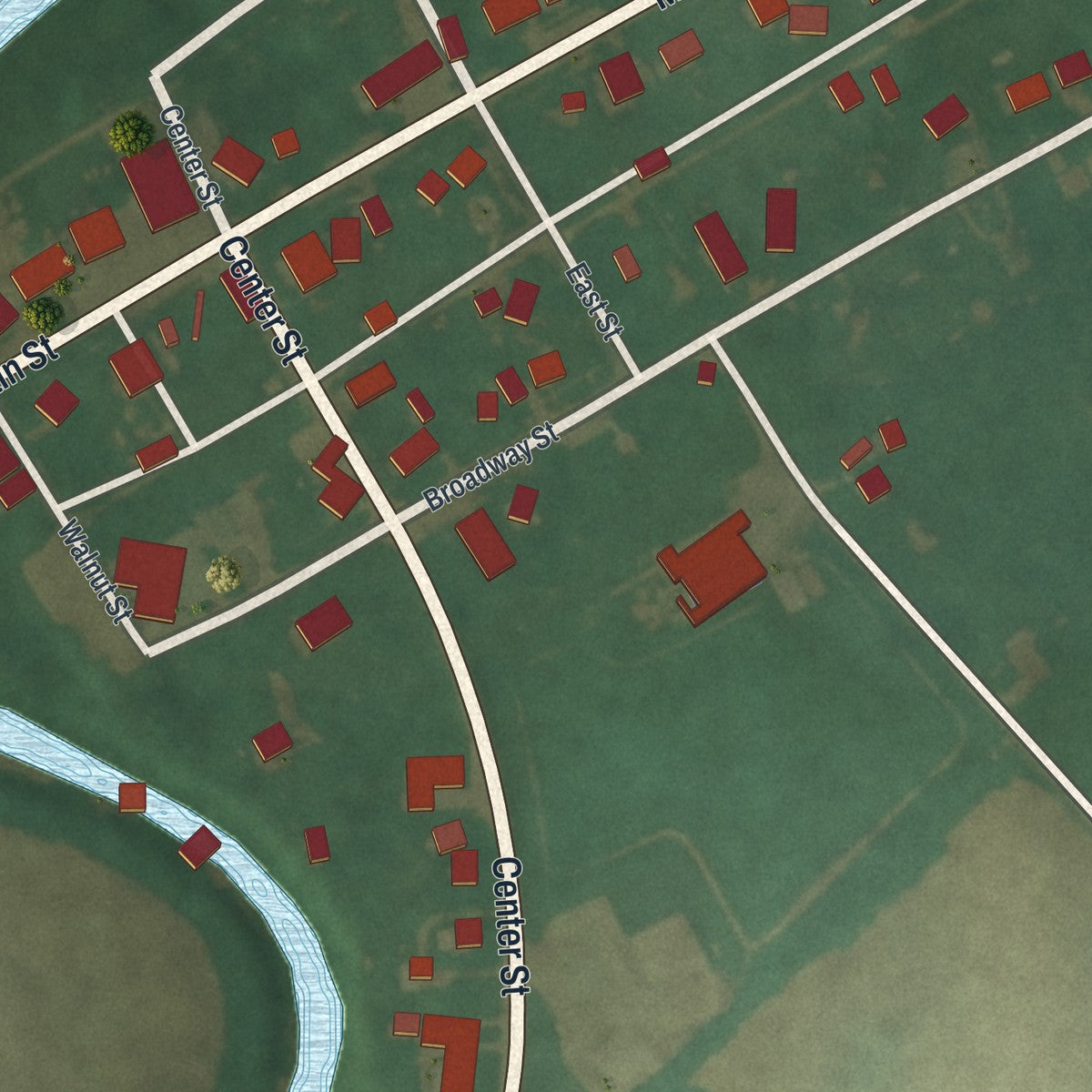 Close-up of the map of Marseilles, Ohio print showing street and building detail
