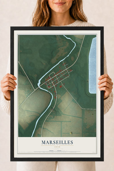 Map of Marseilles, Ohio, 18 x 24 inch print in a black wood frame
