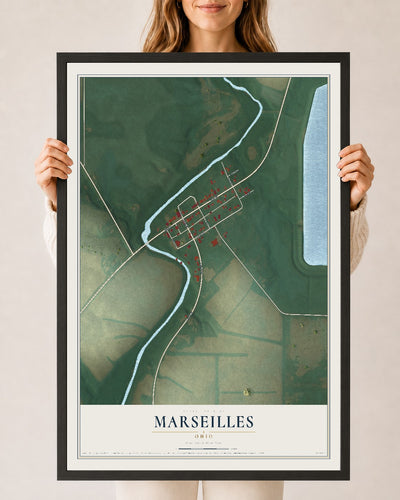 Map of Marseilles, Ohio, 24 x 36 inch print in a black wood frame