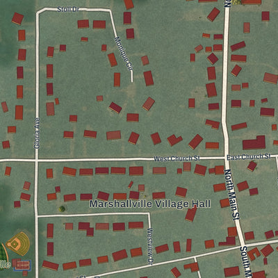 Close-up of the map of Marshallville, Ohio print showing street and building detail