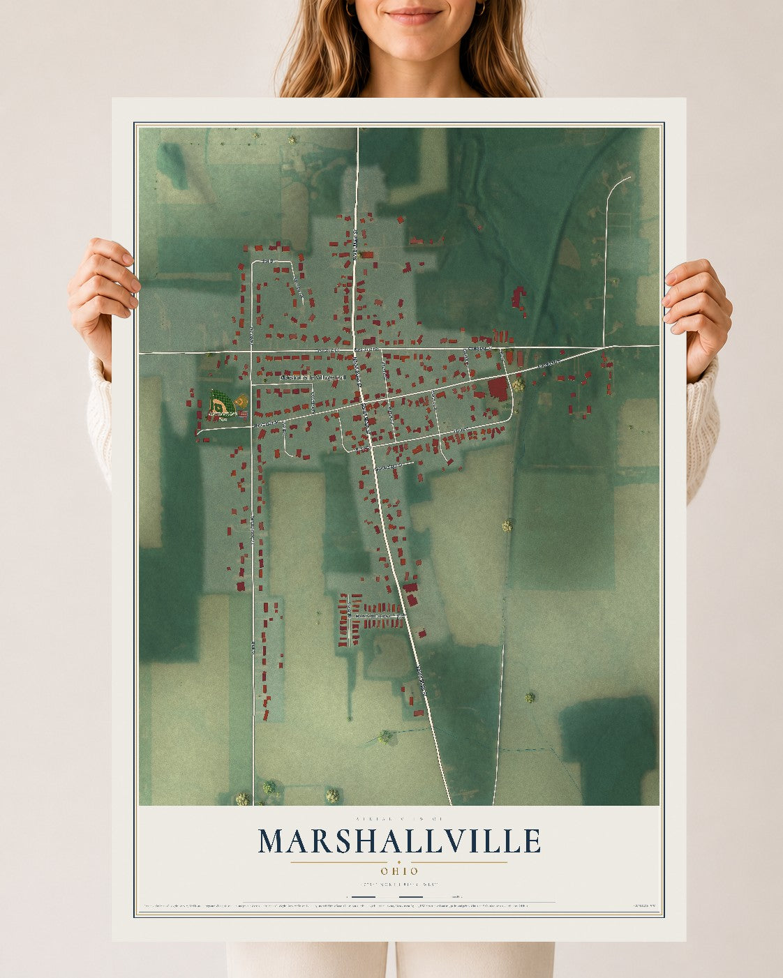 Map of Marshallville, Ohio, 24 x 36 inch unframed archival matte print
