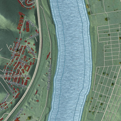 Second close-up of the map of Martins Ferry, Ohio print showing more streets and buildings