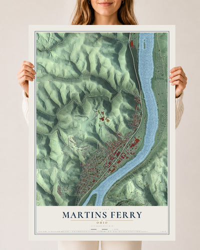 Map of Martins Ferry, Ohio, 24 x 36 inch unframed archival matte print