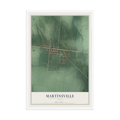 Map of Martinsville, Ohio, 12 x 18 inch print in a white wood frame